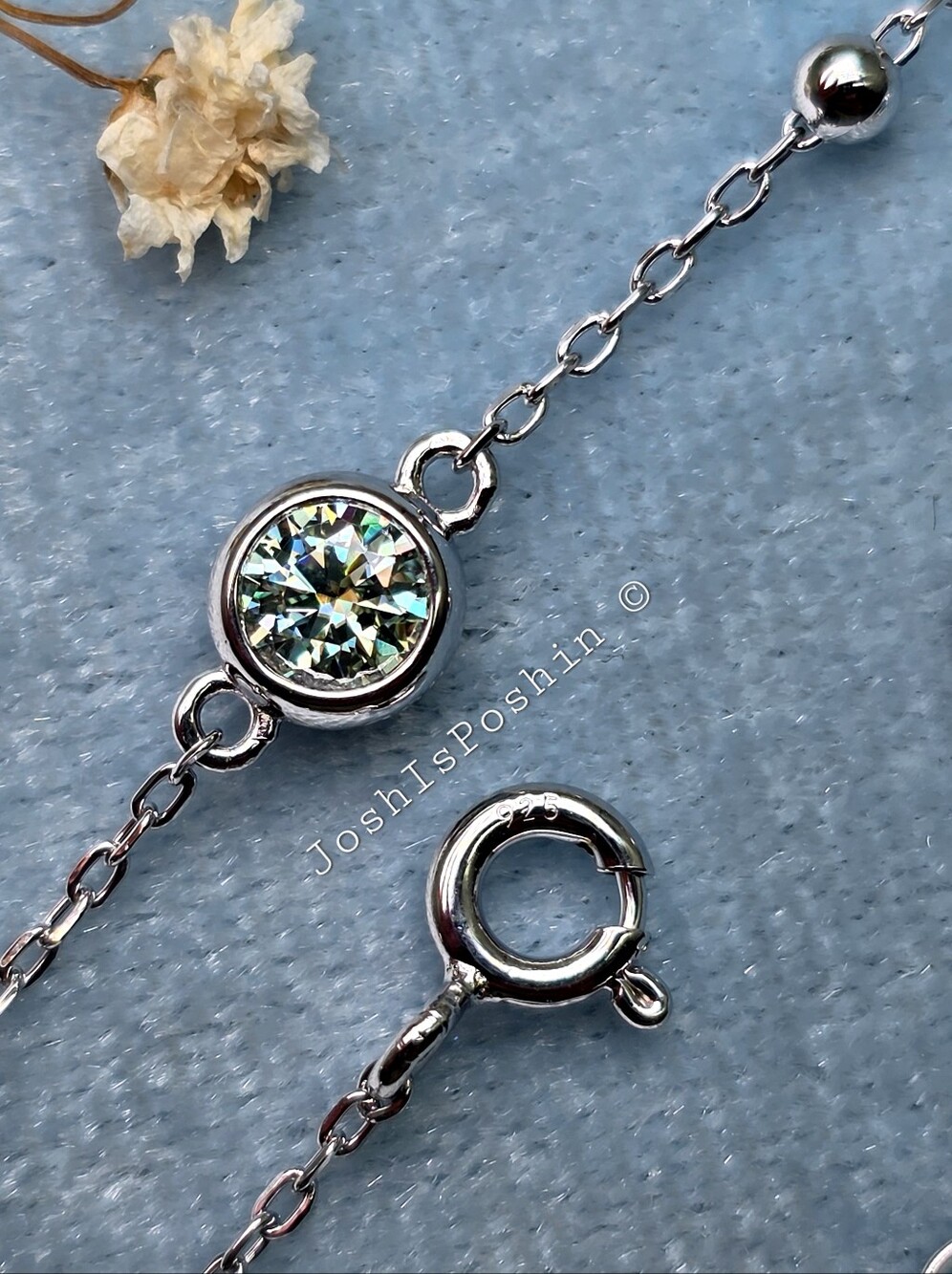 3MM Round Green Moissanite Bracelet in sterling silver